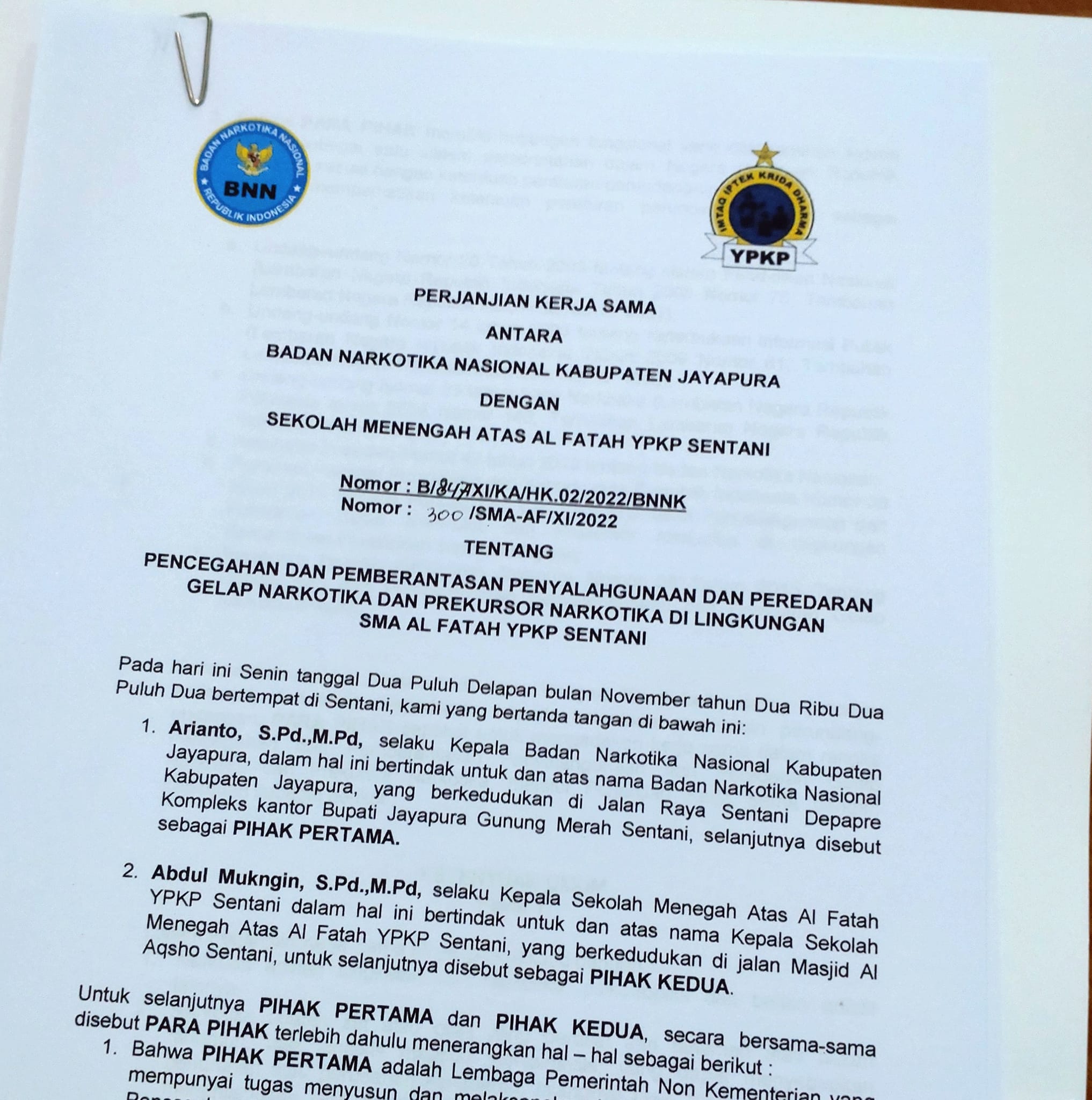 Penandatanganan MoU dengan BNN Kab. Jayapura