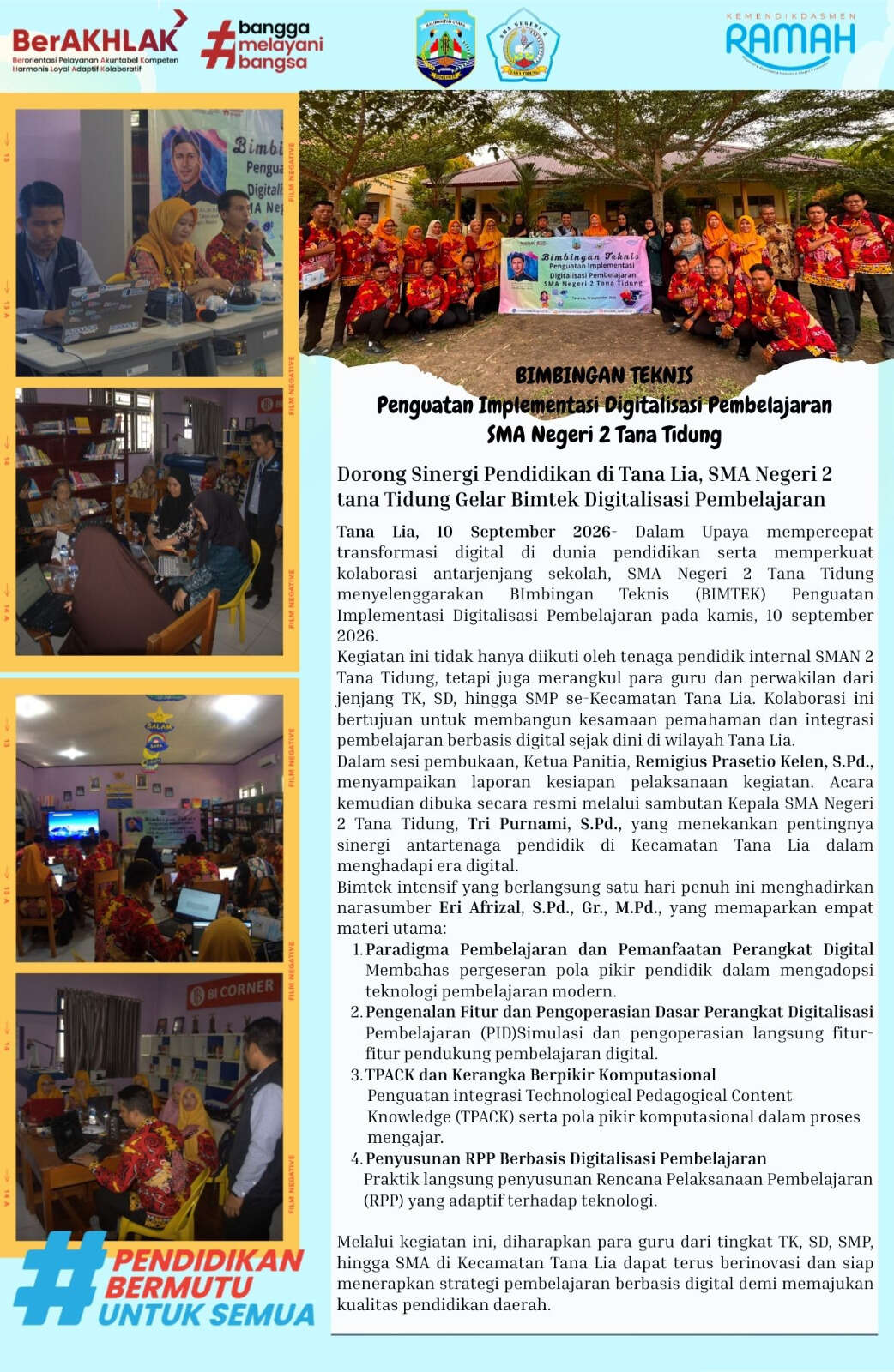 Bimbingan Teknis Penguatan Implementasi Digitalisasi Pembelajaran SMA Negeri 2 Tana Tidung